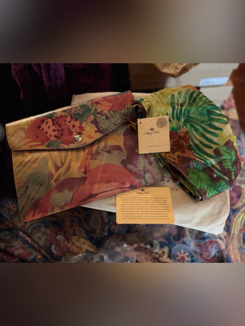 Patricia Nash Tropical Dreams Leather Envelope Clutch & Scarf
